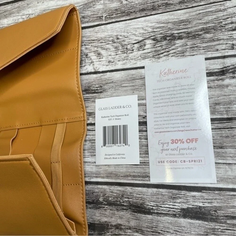 Glass Ladder & Co Katherine Tech Organizer Roll Vegan Leather Brown